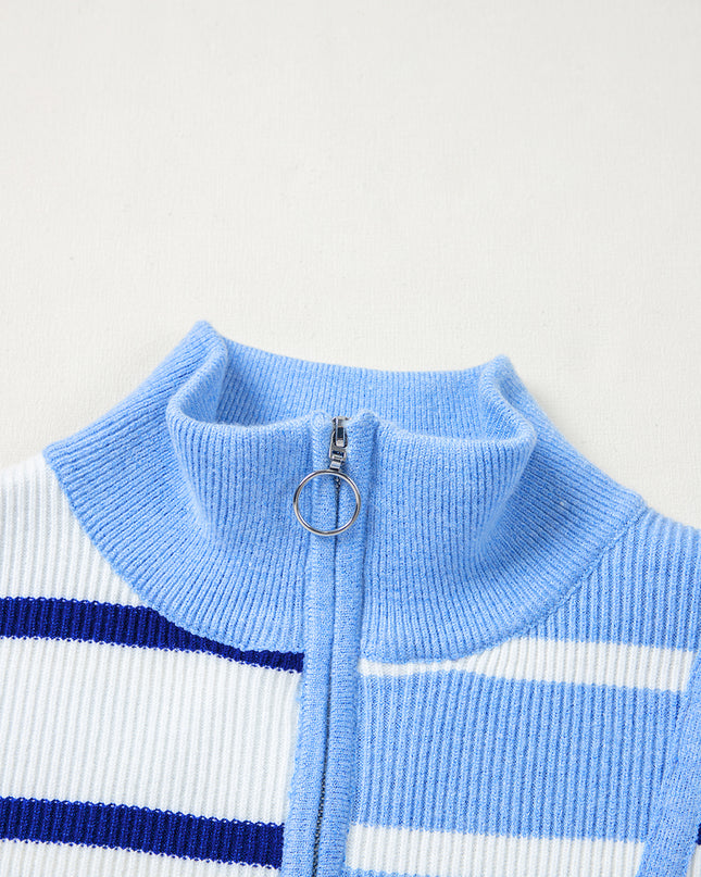 Black Stripe Colorblock Quarter Zip Collar Sweater Vest