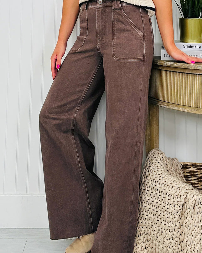 Dark Brown Retro Washed Patch Pocket Loose Jeans