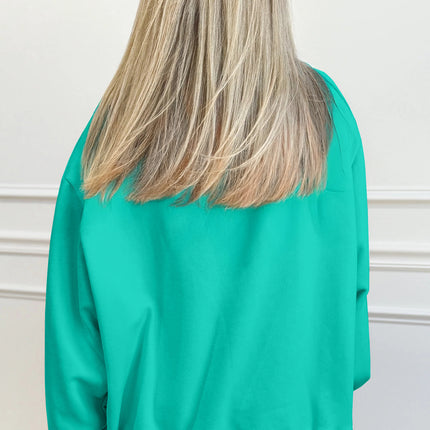Bright Pink Oversize Blessed Embroidered Mock Neck Sweatshirt