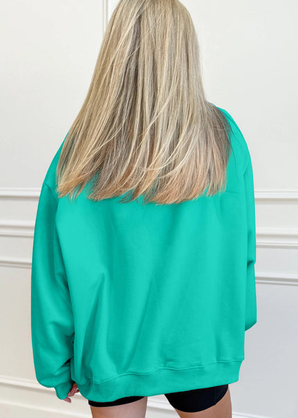 Bright Pink Oversize Blessed Embroidered Mock Neck Sweatshirt