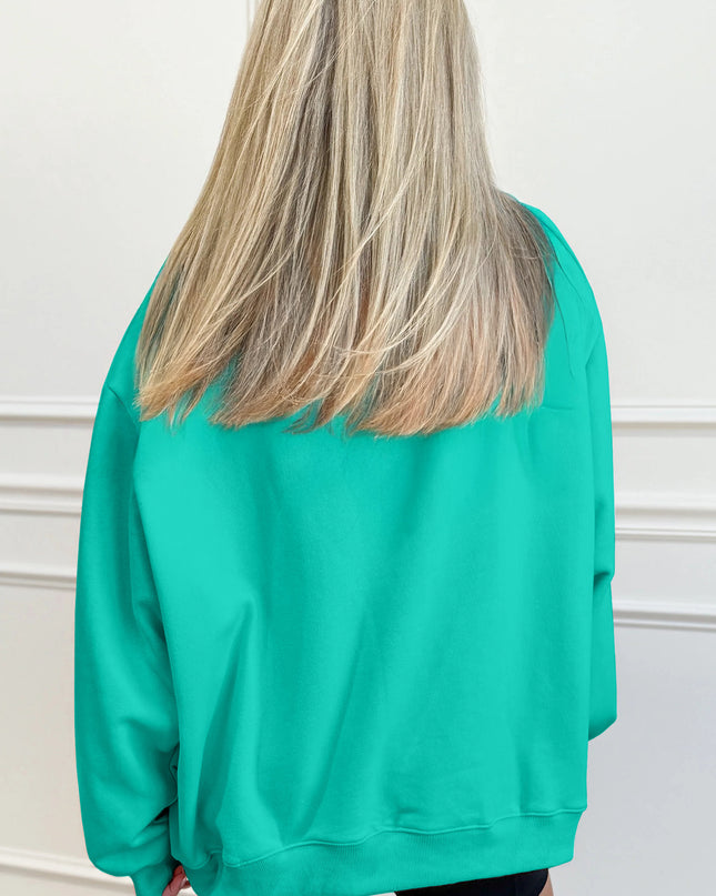 Bright Pink Oversize Blessed Embroidered Mock Neck Sweatshirt