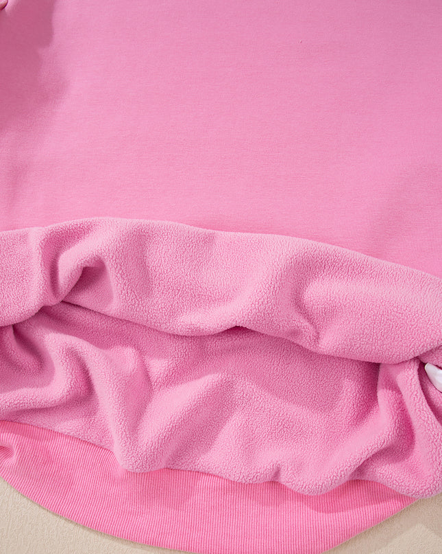 Bright Pink Oversize Drop Shoulder Reversible Mock Neck Sweatshirt