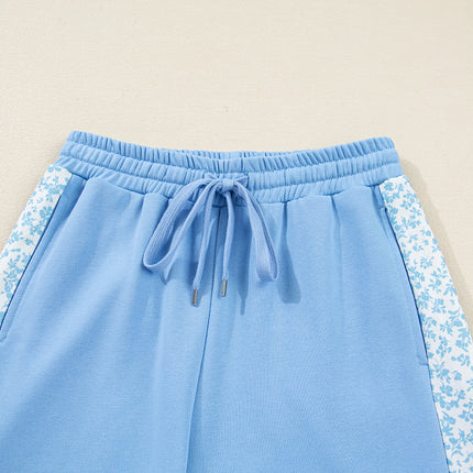 Beau Blue Floral Patchwork Drop Shoulder Pullover and Sweatpants Lounge Set