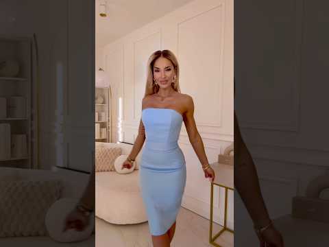 Sky Blue Corset Pencil Midi Dress with Belt