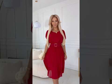 465-5 MIA Pleated Chiffon Midi Dress with Wide Belt - Burgundy