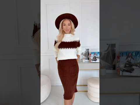 Chocolate Two-Piece Sweater Set with Skirt
