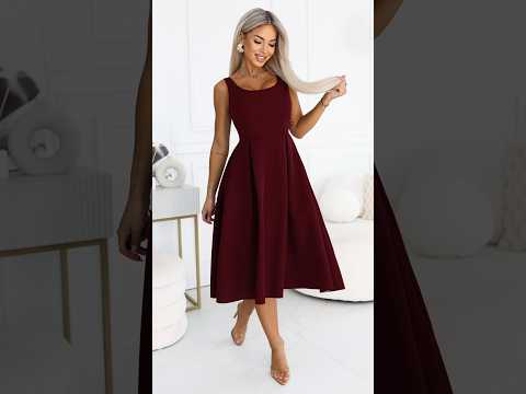 Burgundy Flared Midi Dress with Wide Straps – ALVA