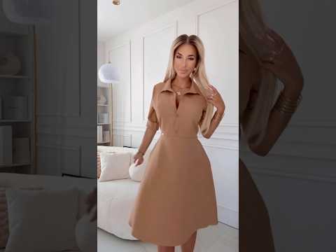 Mocha Mousse Flared Shirt Dress with Belt – Sandy