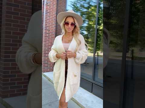 Beige Oversized Cardigan with Brooch and Pockets