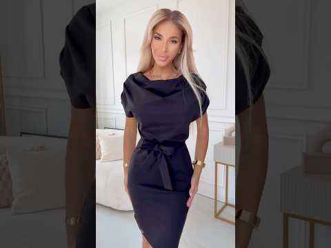 Black Dress with Asymmetrical Skirt and Belt – ROXI