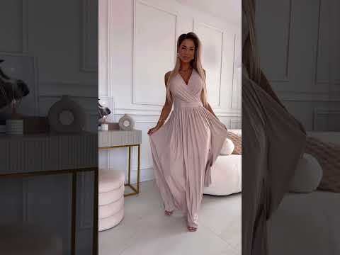 Beige Glitter Long Dress with Tie Back – Justine