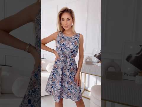 Μπλε boho φόρεμα σε γραμμή τραπεζίου με μεσογειακό μοτίβο – Victoria