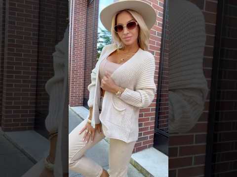 Beige Warm Cardigan with Pockets and Cuffs