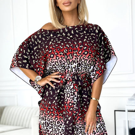 287-23 SOFIA Butterfly dress with a binding at the waist - jaguar