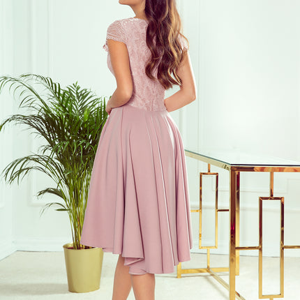 300-1 PATRICIA - dress with longer back with lace neckline - powder pink