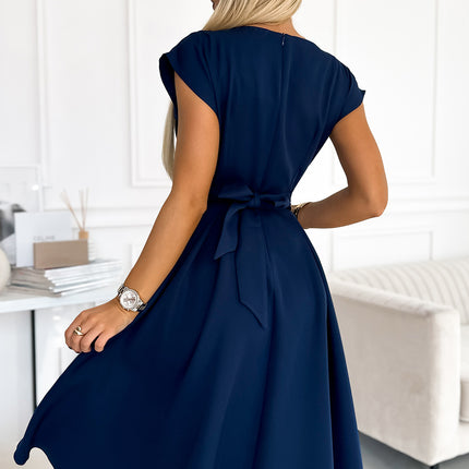 348-6 SCARLETT - flared dress with a neckline - dark blue