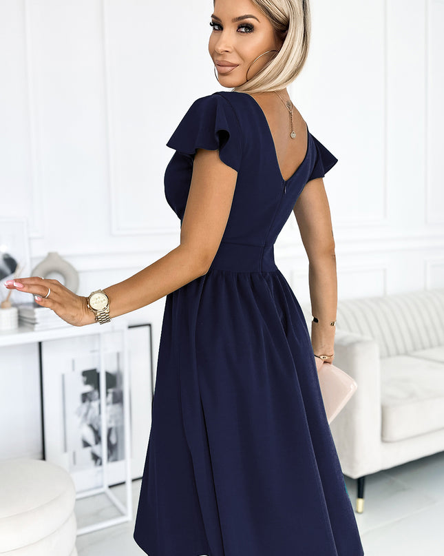 425-3 MATILDE Dress with a neckline and short sleeves - dark blue